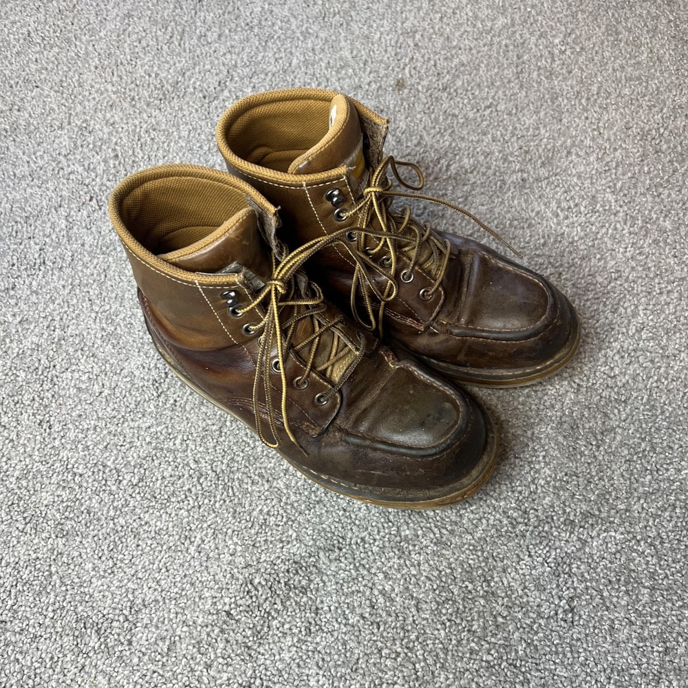 Carhartt Boots mens Size 8 Brown Leather Waterproof Wedge‎ Moc Toe Work Ankle